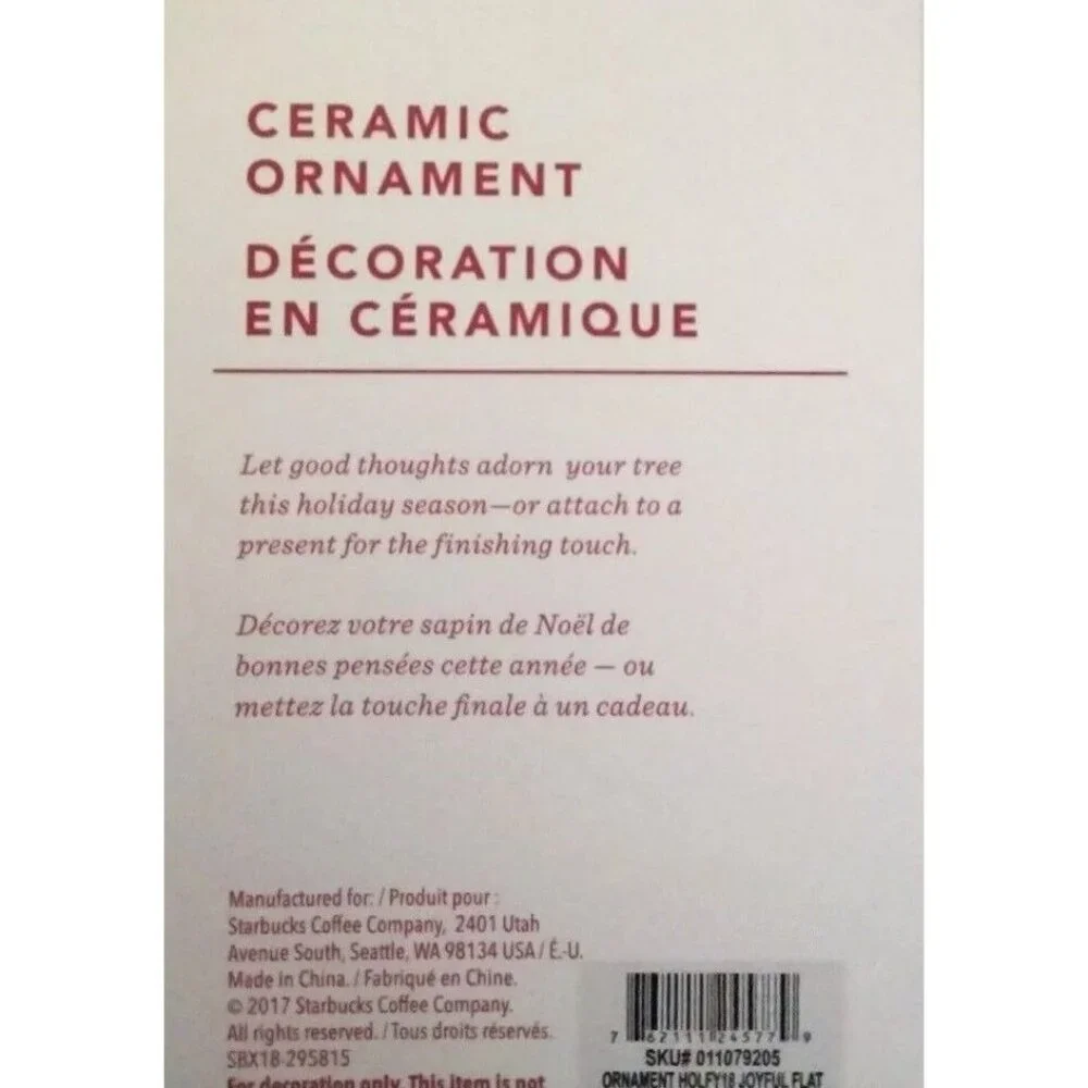 Starbucks 2017 Red Tag “Joyful” Holiday Christmas Tree Ornament Limited Edition